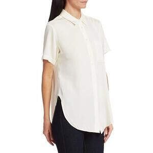 THEORY Women’s Hekanina Core Short-Sleeve Tie-Front Shirt in Ivory-Size P|US 0